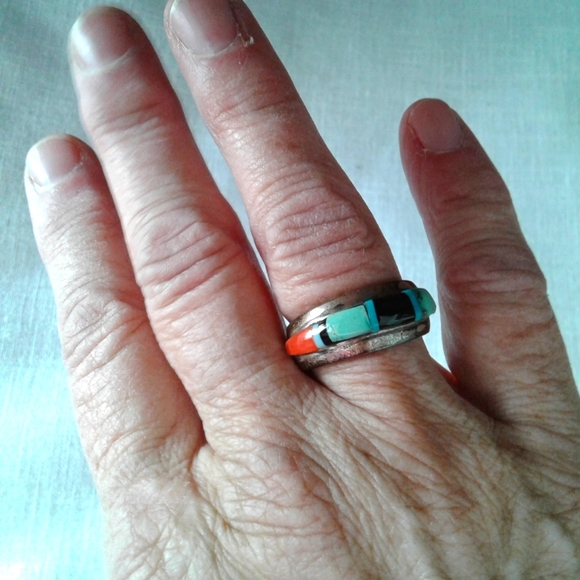 Vintage Navajo Native American Begay Multistone Ring Size 8 - Picture 1 of 12